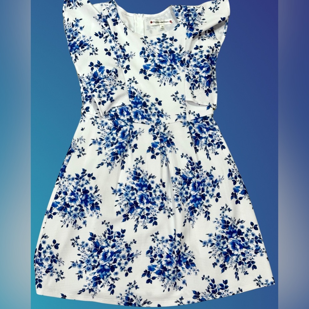 Poppies and Roses Big Girls Sz 14 Ruffle-Sleeve Floral Pleated Fit & Flare Dress - Picture 4 of 4